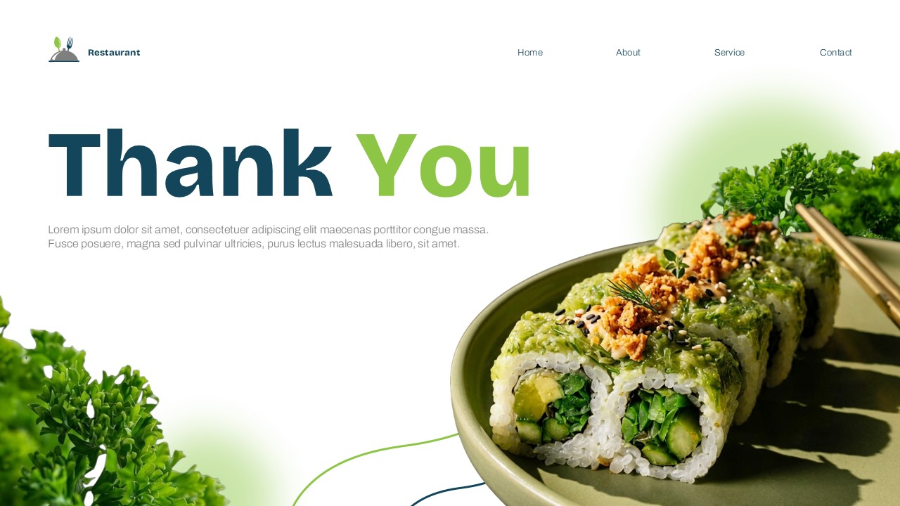 Restaurant Theme Template - Thank you closing slide to professionally end your restaurant presentation