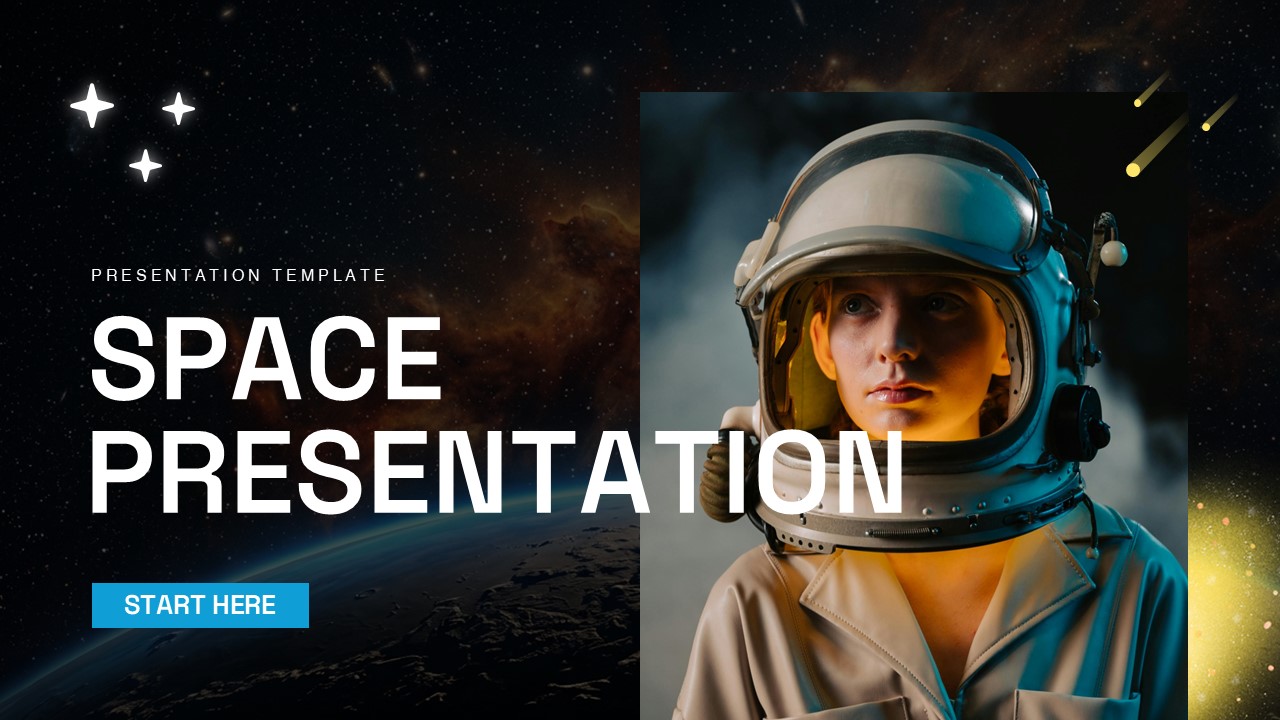Space Template - Main template overview showing cosmic design elements for science presentations