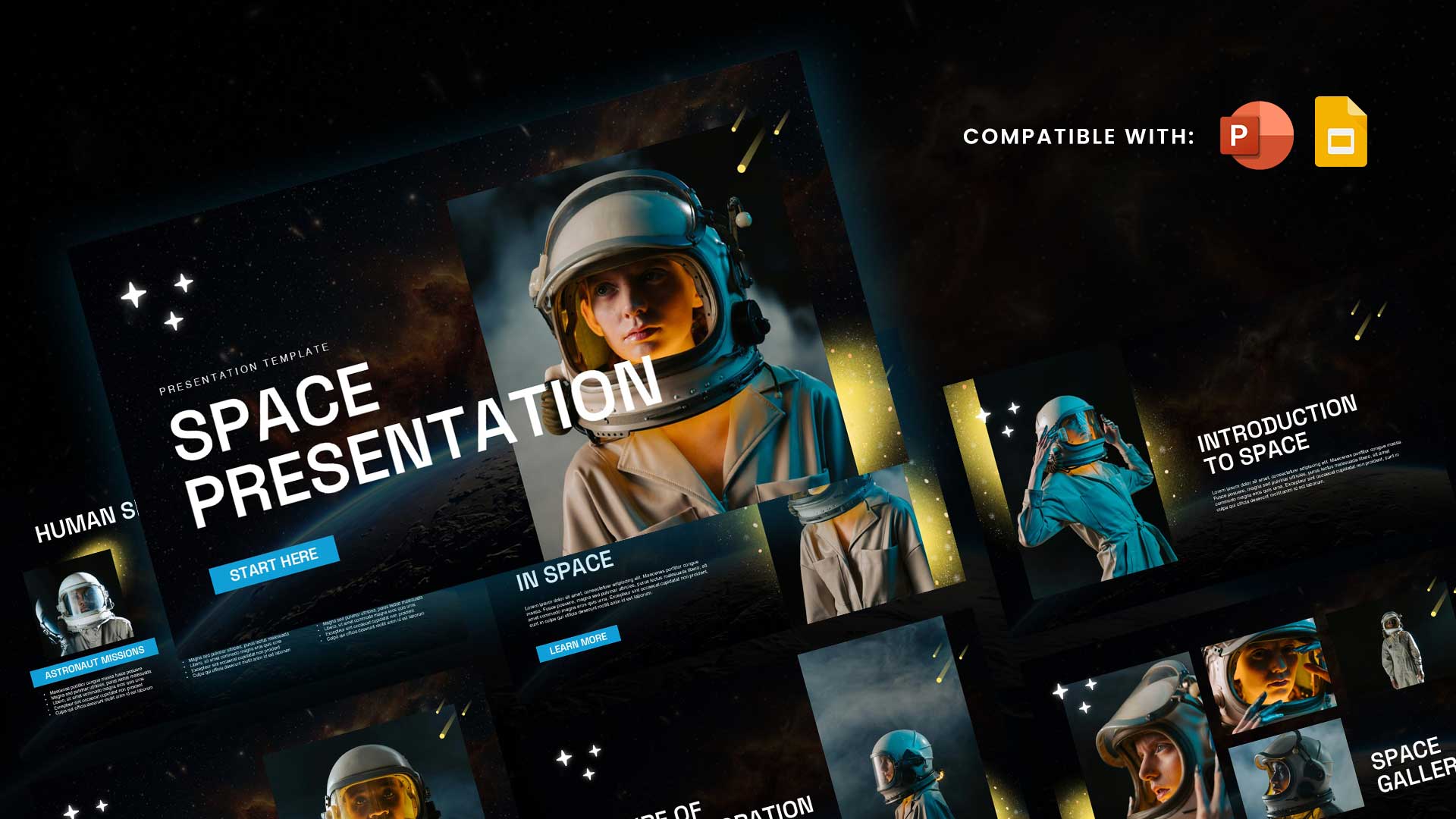 Space Template - Professional cover slide to introduce space exploration and astronomy presentations