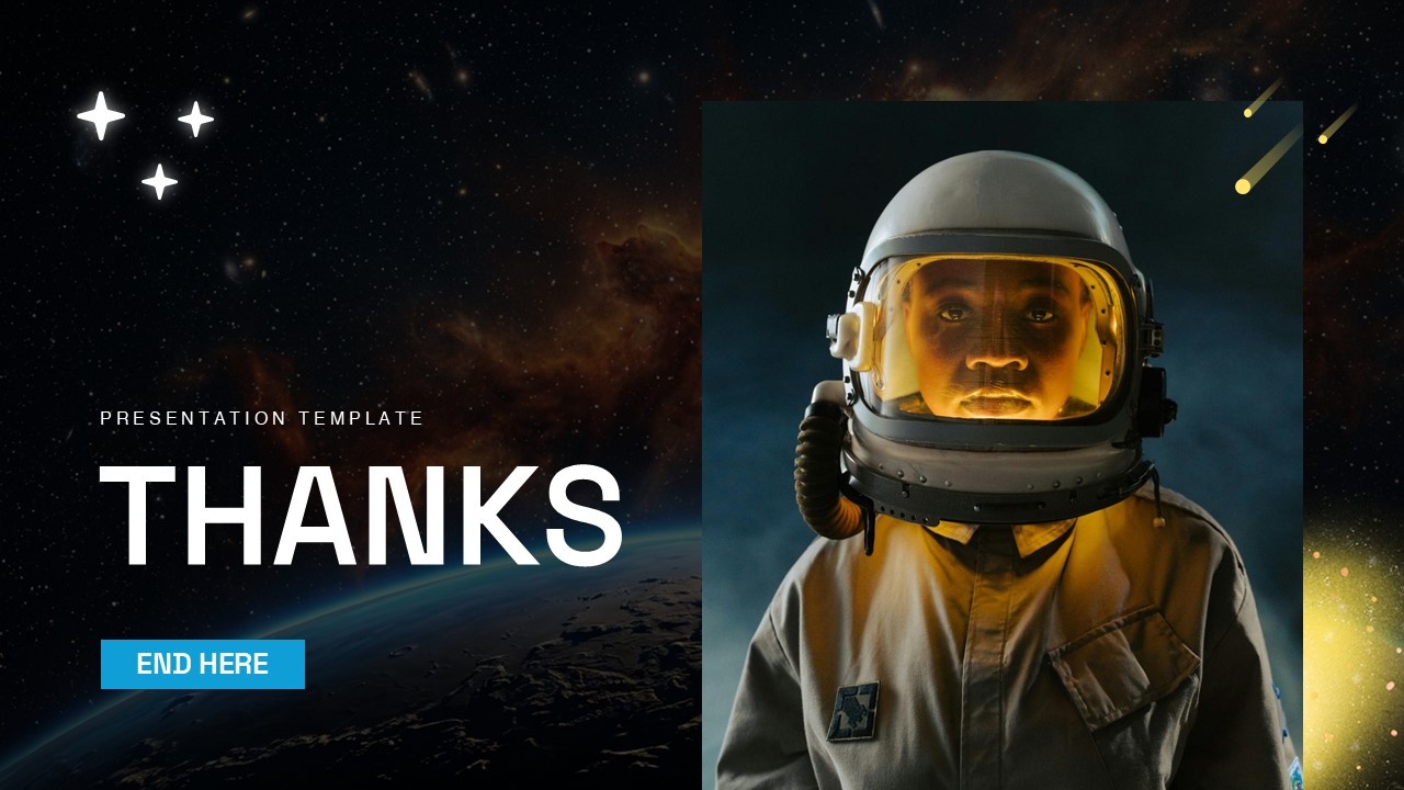 Space Template - Professional closing slide to end space exploration presentations with thanks