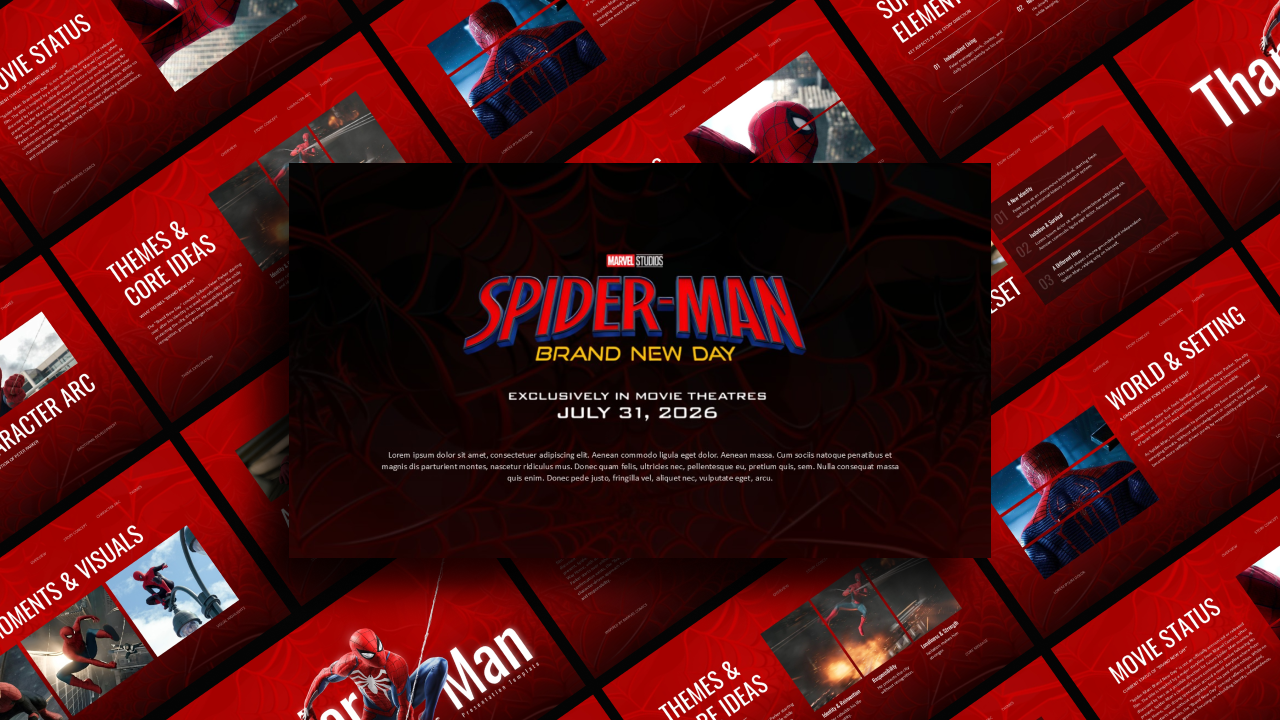 Spider-Man Movie Template Overview - Complete template preview showing all slides in mosaic layout