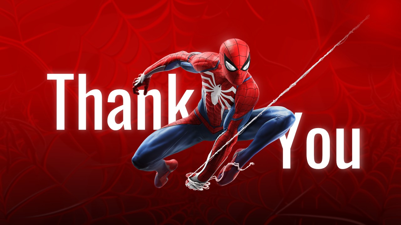 Spider-Man Thank You Template - Closing slide with dynamic Spider-Man character illustration