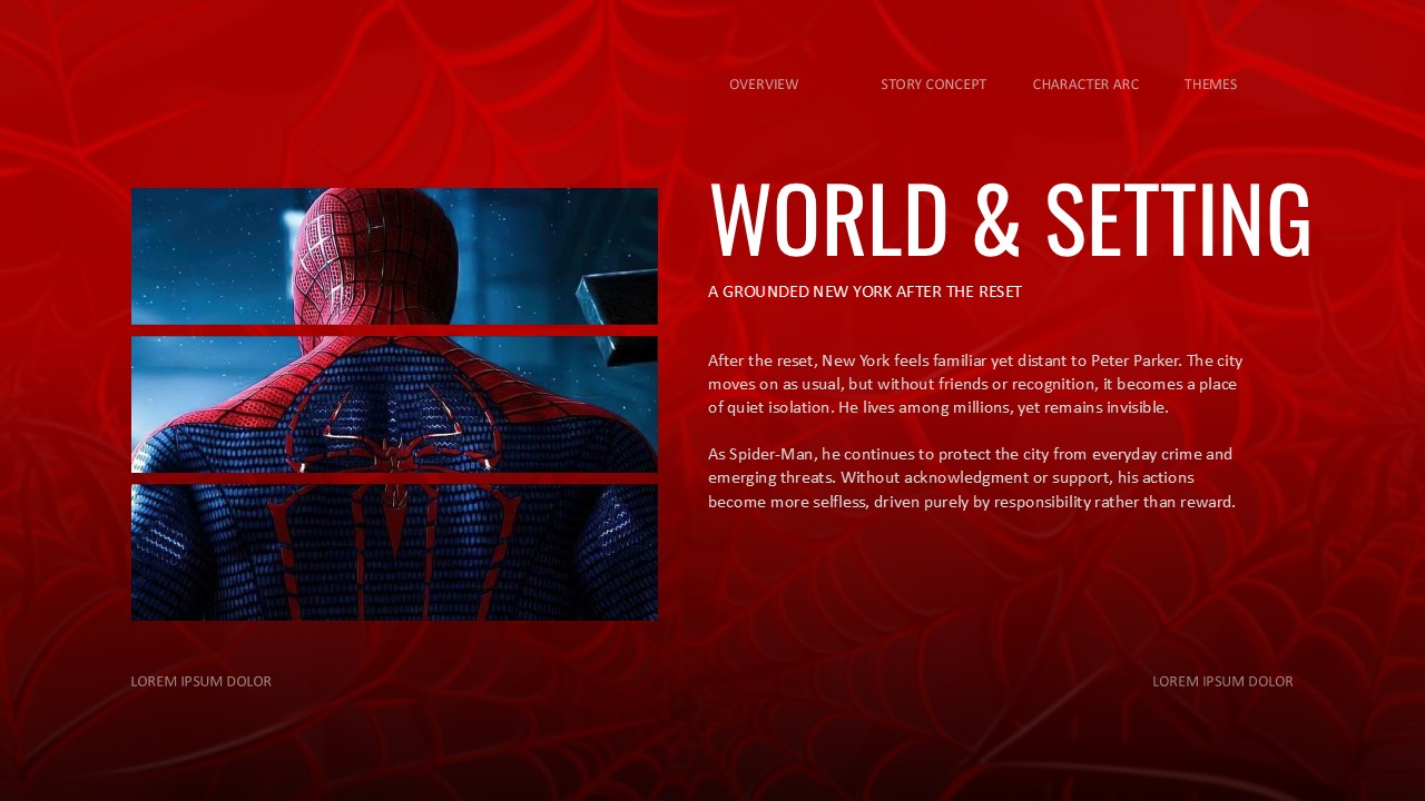 Spider-Man World Setting Template - Grounded New York setting slide with iconic spider emblem imagery