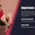 Sports PowerPoint Template - Benefits slide featuring confident athlete with physical health and discipline points