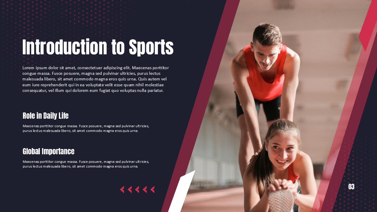 Sports PowerPoint Template - Split-screen introduction slide pairing athletic duo with structured content layout