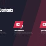 Sports PowerPoint Template - Organized three-column agenda layout with numbered sections and red accent blocks