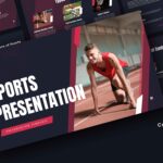 Sports PowerPoint Template - Athletic presentation design with runner silhouette and bold geometric elements