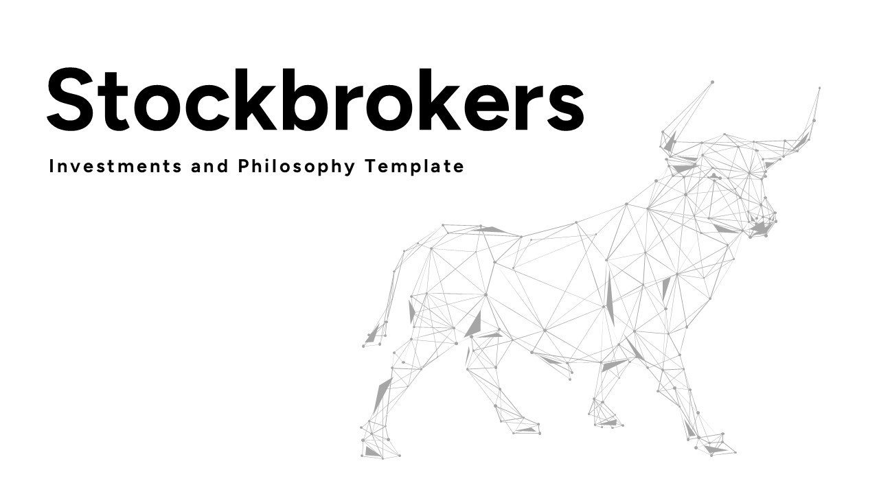 Stockbrokers Philosophy Template - Bold title presentation with striking geometric bull wireframe illustration