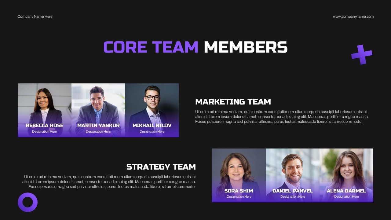 Team Introduction Template - Core members by marketing and strategy teams