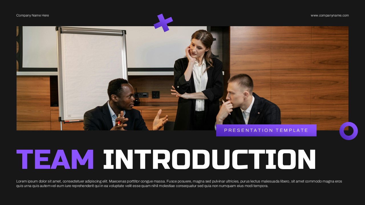 Team Introduction Template - Title slide with business meeting photo
