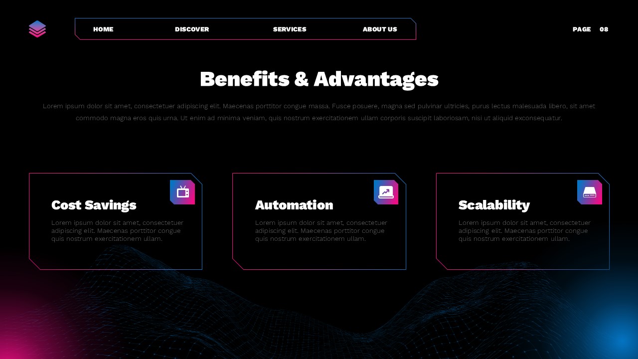 Technology Template - benefits slide with three advantage columns