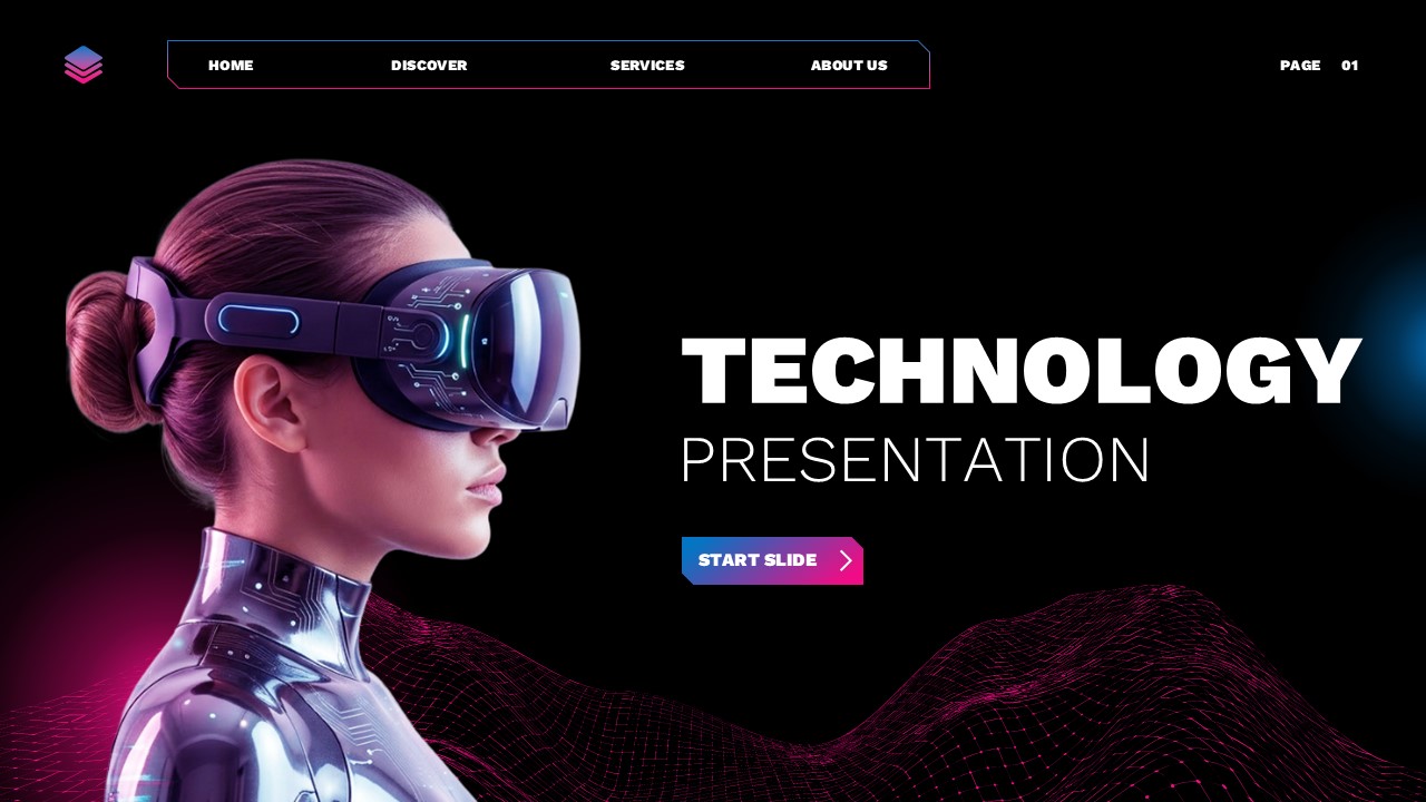Technology Template - title slide with navigation menu and VR elements