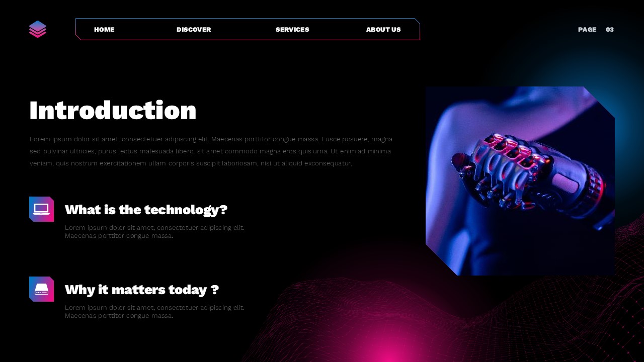 Technology Template - introduction slide with robotic hand imagery