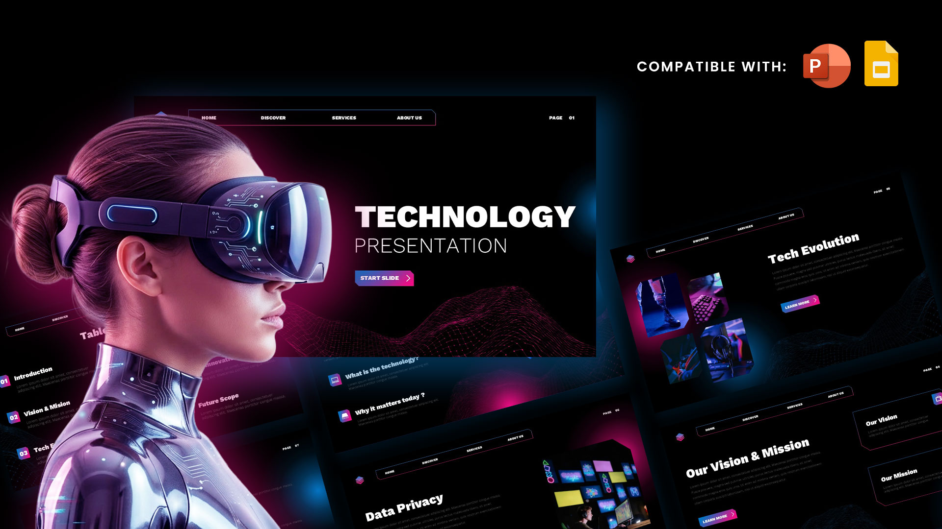 Technology Presentation Template - cover slide with VR headset imagery