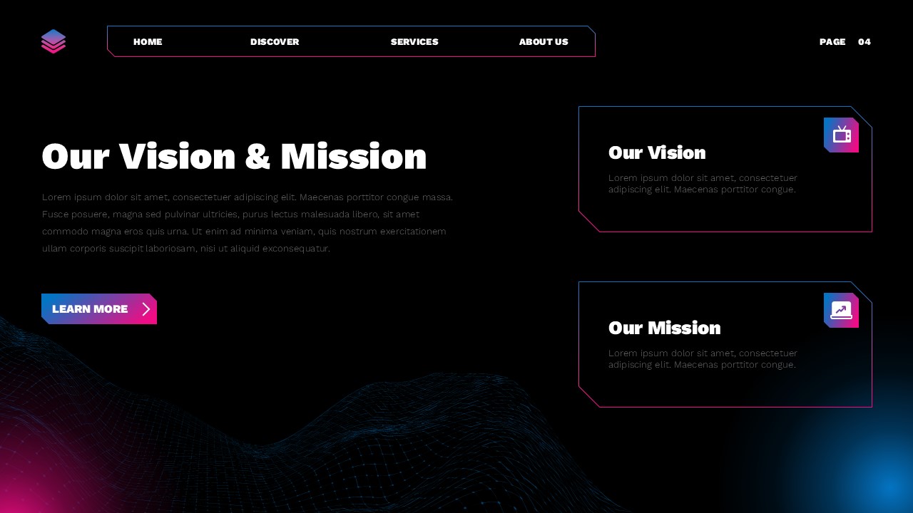 Technology Template - vision and mission slide with content boxes