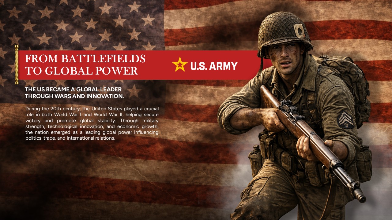 US History Global Military Power Template - WWII soldier with American flag background