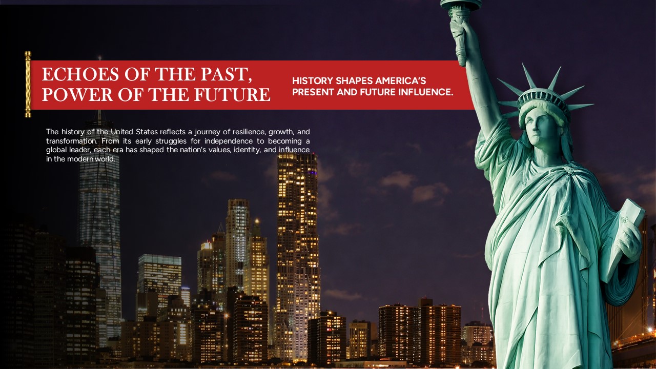 US History Modern America Template - Statue of Liberty with New York skyline at night