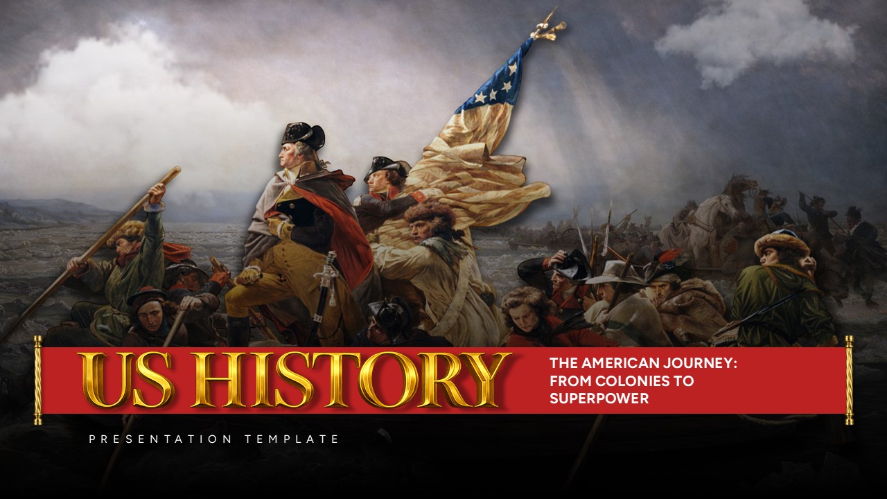 US History Slides Template - Title slide with Washington Crossing the Delaware painting background