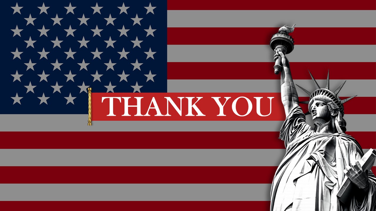 US History Thank You Template - Closing slide with Statue of Liberty and American flag