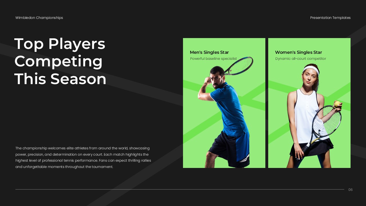 Wimbledon Template - Top players showcase with men's and women's profiles