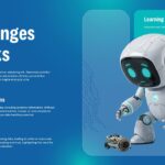 AI Agent Template - challenges slide with thinking robot, data privacy and bias sections