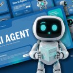 AI Agent Template - cover slide with 3D white robot, blue gradient background, multiple slide previews
