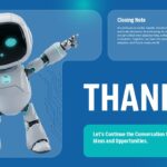 AI Agent Template - thank you slide with waving robot, closing note, green conversation box