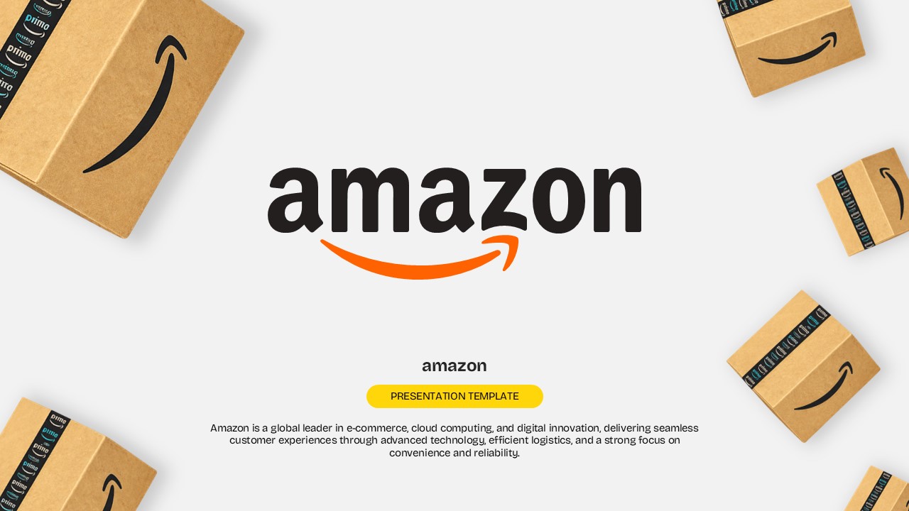Amazon Presentation Template - Title slide with logo and delivery boxes