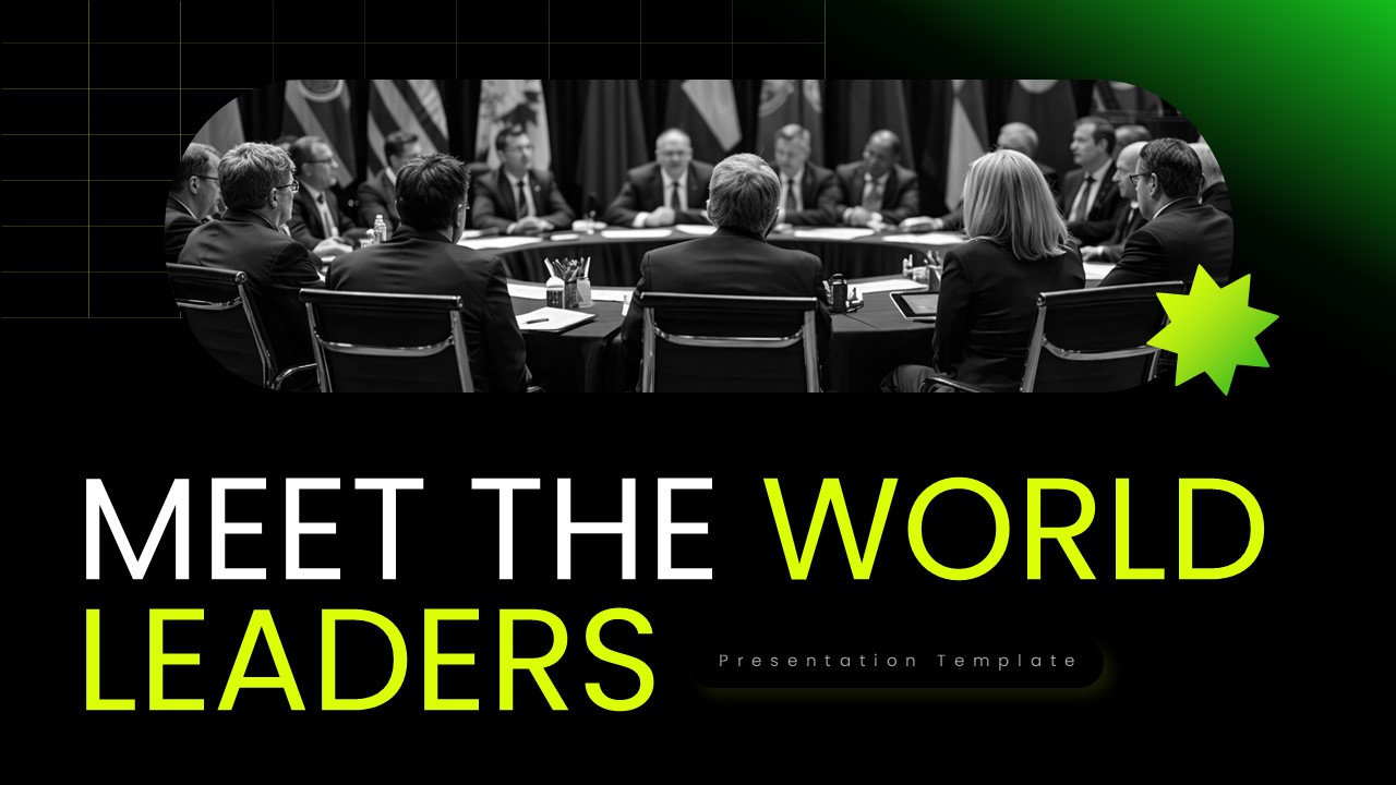 World Leaders Template - Title slide to open presentations on global politics and international affairs
