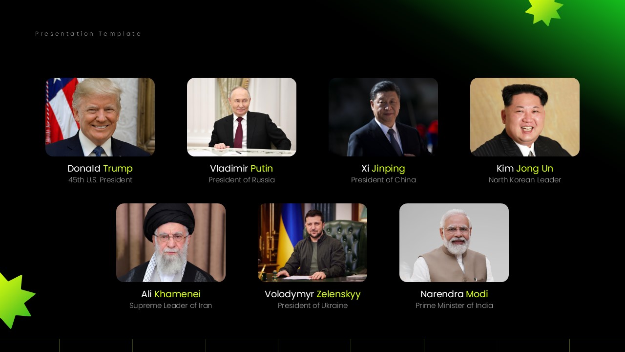World Leaders Template - Overview slide displaying multiple leader profiles for comparative political analysis