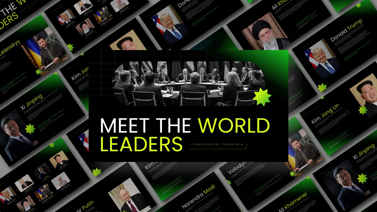 World Leaders Template - Cover slide to introduce presentations about global politics and international leadership