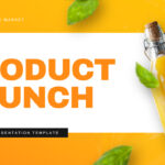 Plantilla de plan de lanzamiento de producto: diapositiva de título con diseño limpio, botella del producto y elementos de marca en color naranja.