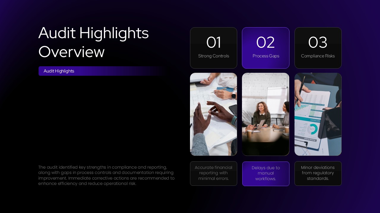 Audit Report Template - highlights overview with six key categories