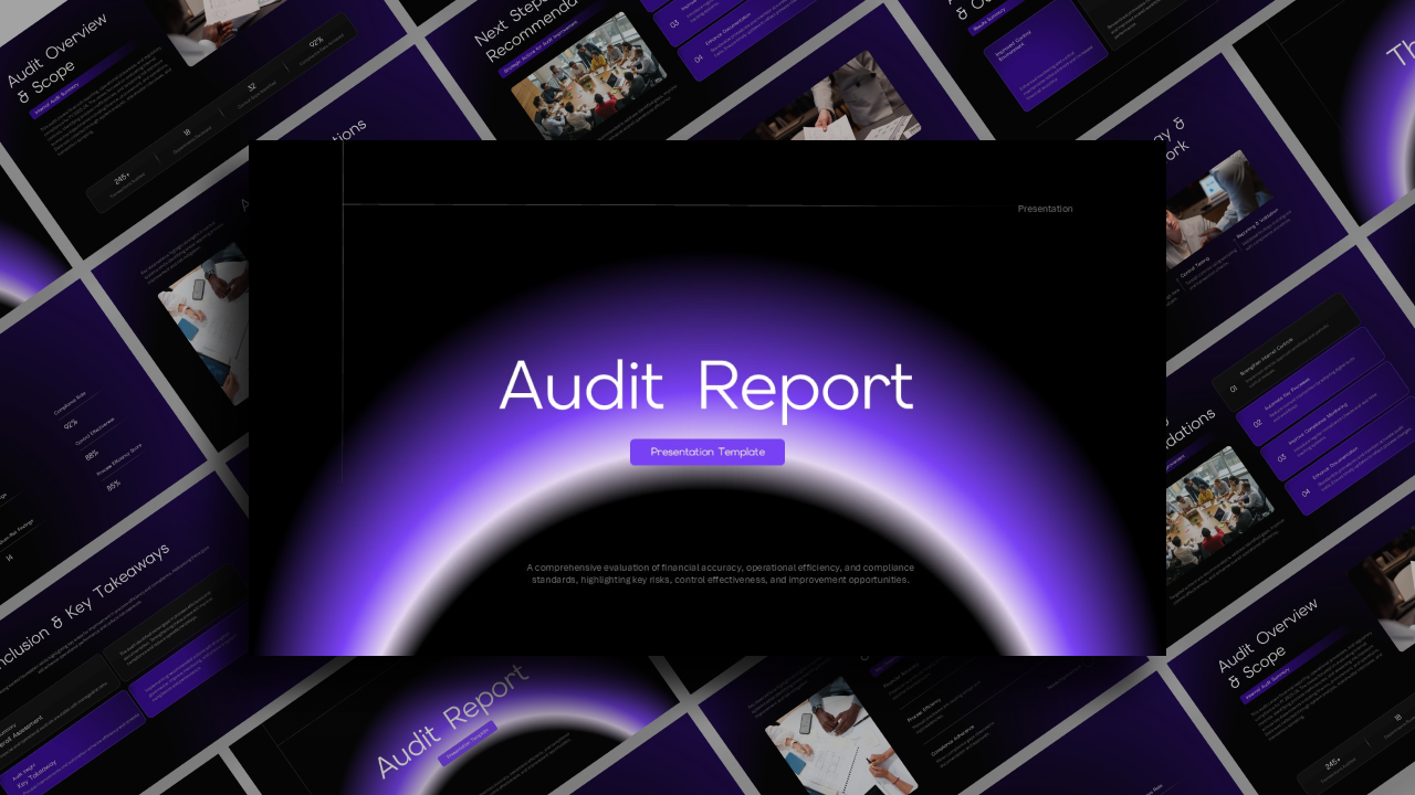 Audit Report Template - 3D presentation overview with multiple slides