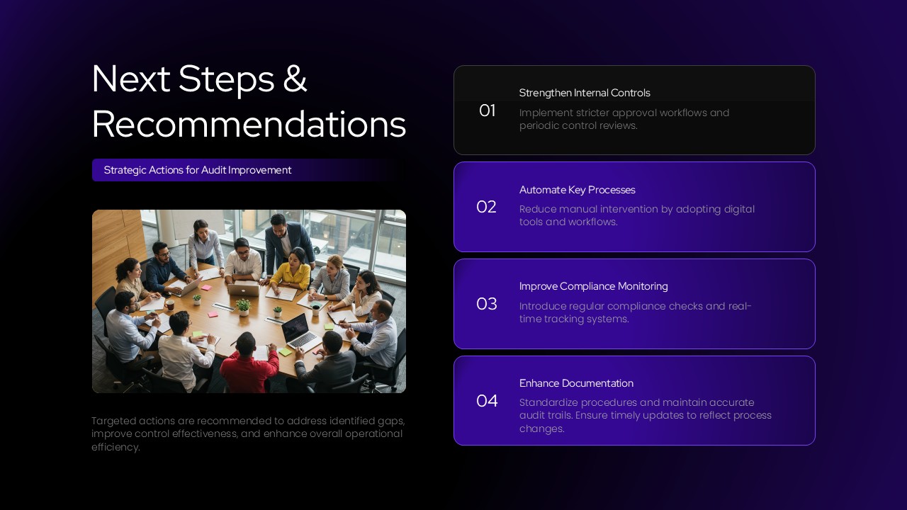 Audit Report Template - recommendations and next steps with actions