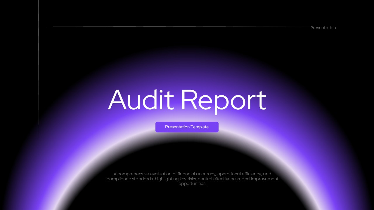 Audit Report Template - title slide with purple gradient and dark theme
