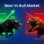 Bull vs Bear Market Infographic main slide to explain market conditions with split-screen comparison design