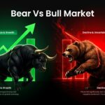 Bull vs Bear Market Infographic template cover slide to introduce financial market concepts with dramatic visual contrast