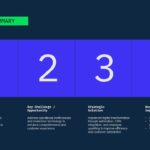 Business Case Study Template - executive summary with 4 numbered sections on dark blue background