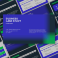 Business Case Study Template - isometric preview showing 11 slides with blue-green design and PowerPoint icons