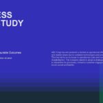 Business Case Study Template - title slide with blue-green gradient, company details, and overview text