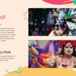 Carnival Template - History slide covering carnival origins with cultural performer imagery and structured text