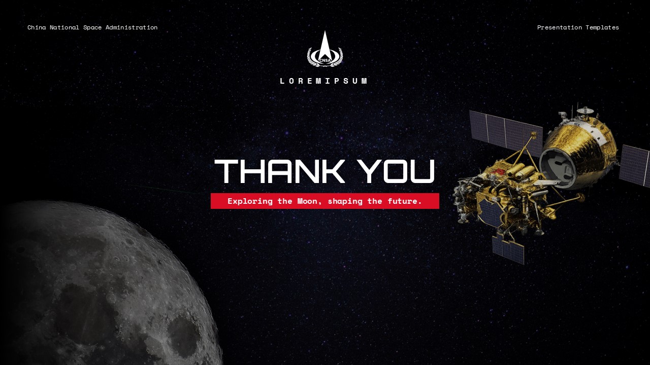 Chang'e 7 Thank You Template - Closing slide with mission branding and professional conclusion message