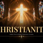 Christianity Template - Gothic cathedral interior with glowing cross