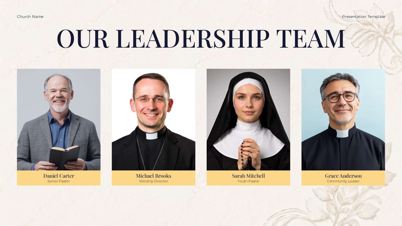 Christianity Template - Leadership Team with four staff portraits