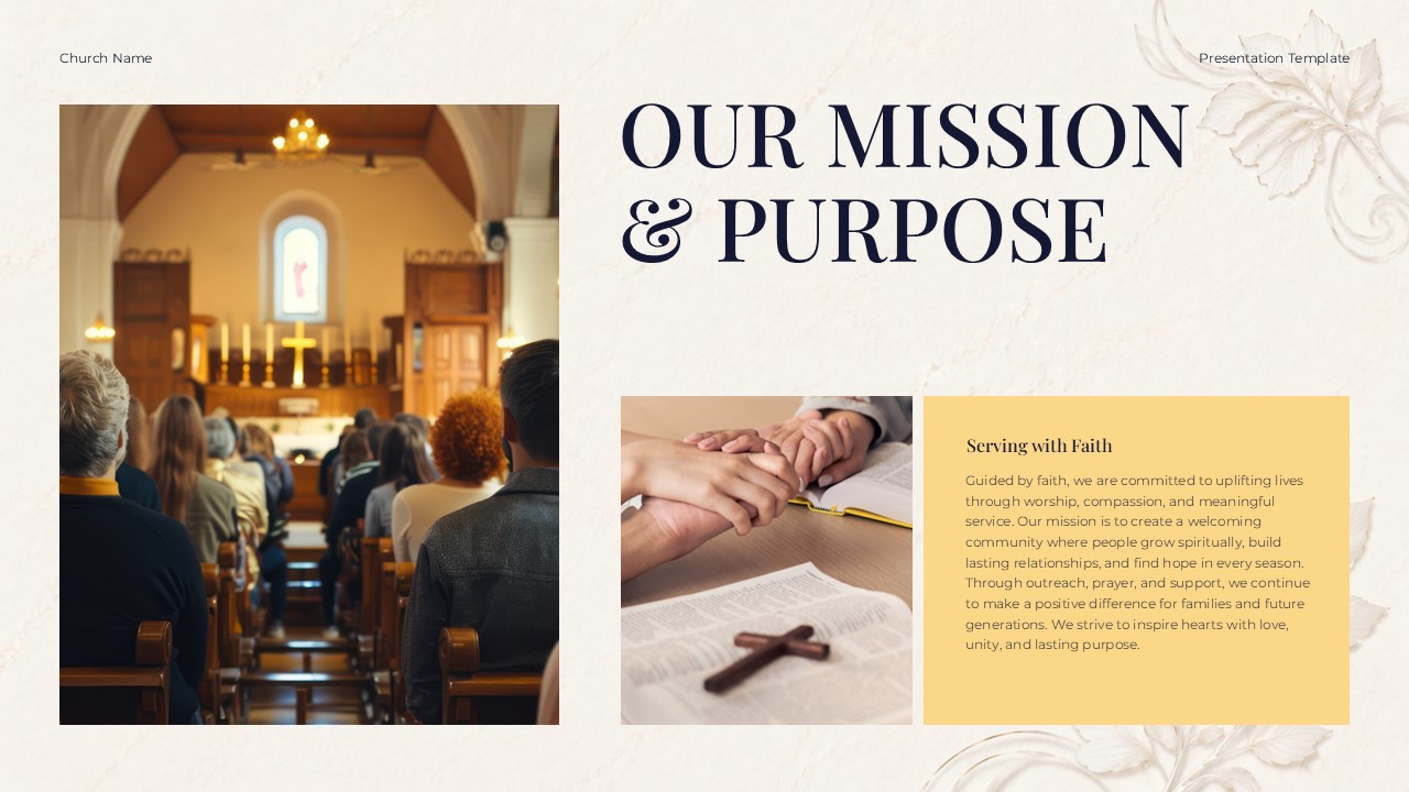 Christianity Template - Mission and Purpose with church service photos