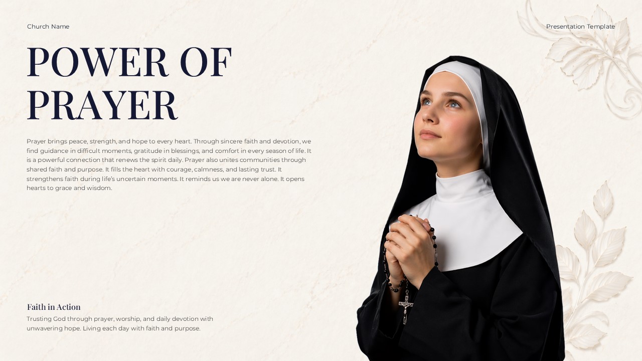 Christianity Template - Power of Prayer with nun praying portrait