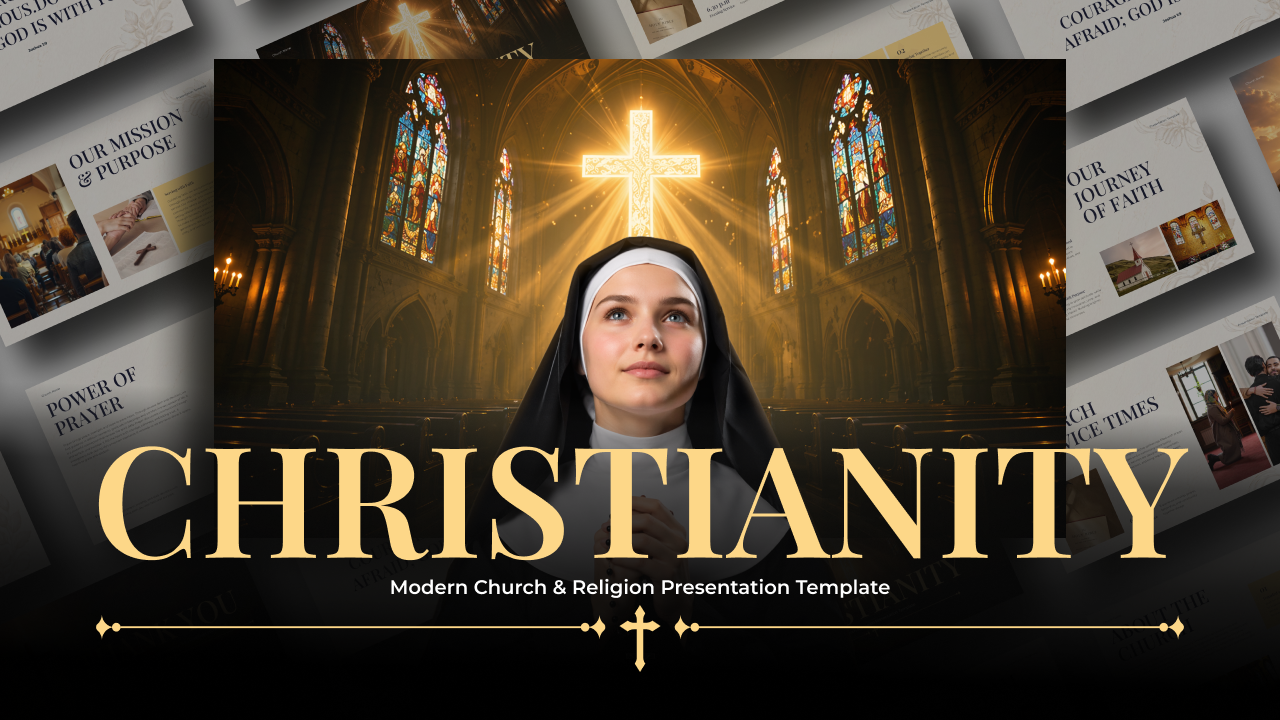 Christianity Template - Gothic cathedral with cross and nun cover slide