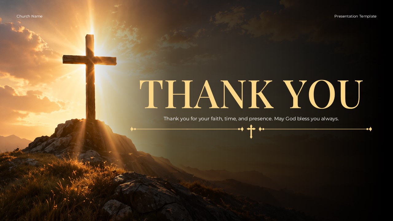 Christianity Template - Thank You slide with cross sunset landscape