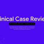 Clinical Case Review Template - Professional title slide with purple gradient and geometric hexagonal design elements